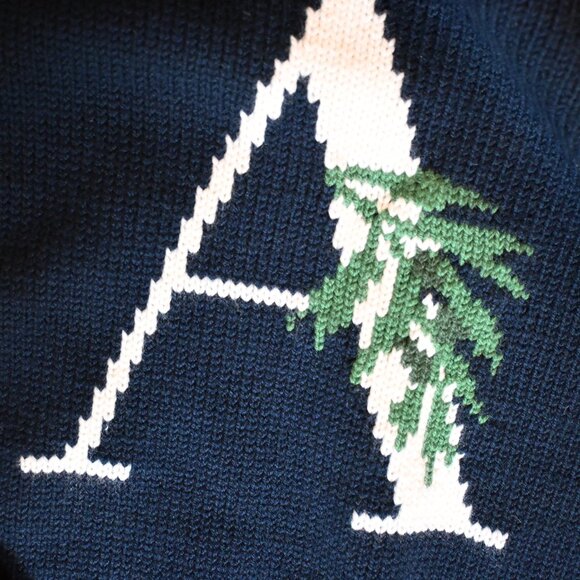 Aime Leon Dore Knit Logo Crewneck Raglan Sweater Navy w/ Olive Branch FW21 - Picture 5 of 7